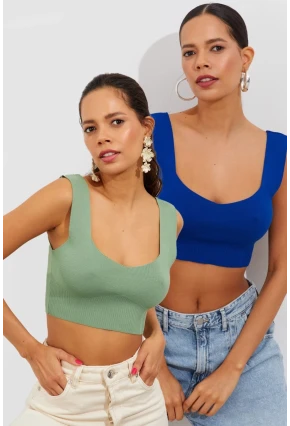 Kadın Mint-Saks İkili Triko Crop Atlet YV134