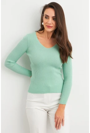 Kadın Mint V Yaka Triko Bluz YV284