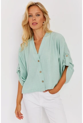 Kadın Mint Yarasa Kol Kısa Gömlek GÇ160