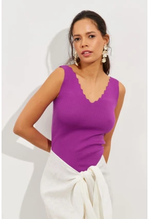 Kadın Mor Merdiven Yaka Triko Bluz YV83