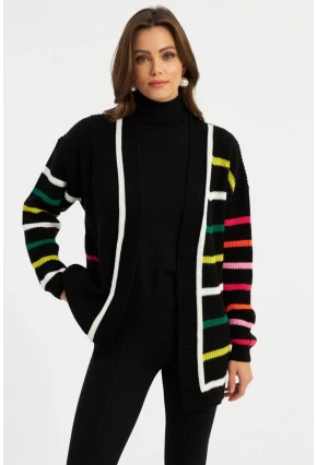 Kadın Multi Çizgili Triko Hırka MSMT2427