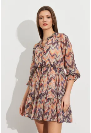 Kadın Multi Desenli Şifon Mini Elbise ROP107