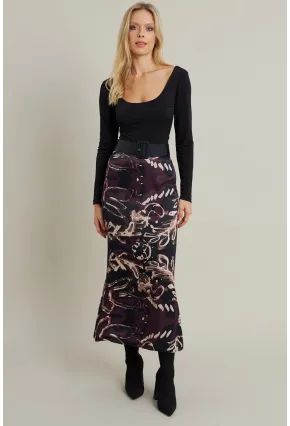 Kadın Mürdüm Desenli Saten Etek MCAR1060