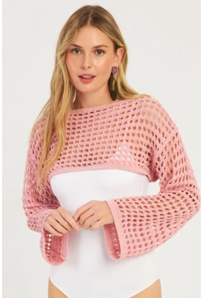 Kadın Pembe Ajurlu Bolero YV115