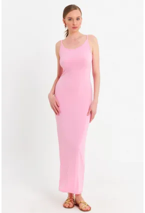 Kadın Pembe Ayarlanabilir Askılı Maxi Elbise MEN2004