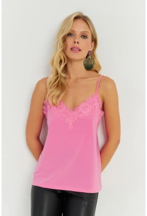 Kadın Pembe Dantel Detaylı Atlet AYD265