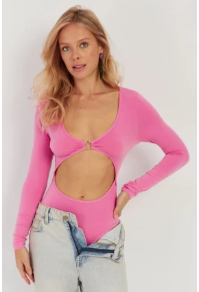 Kadın Pembe Dekolteli Çıtçıtlı Body MEN2026