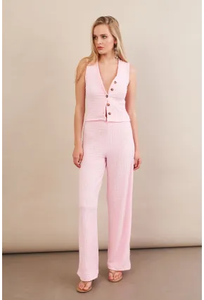 Kadın Pembe Gofre Yelek Pantalon Takım FLU330