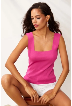 Kadın Pembe Kare Yaka Triko Bluz YV80