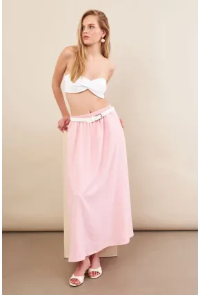 Kadın Pembe Keten Cepli Midi Etek RSP4440