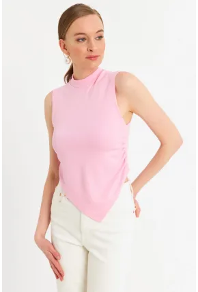 Kadın Pembe Kolsuz Crop Bluz ZH07