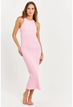 Kadın Pembe Kolsuz Kaşkorse Midi Elbise EY3049