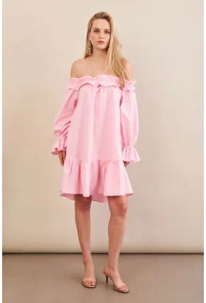 Kadın Pembe Madonna Yaka Midi Elbise PSG1012