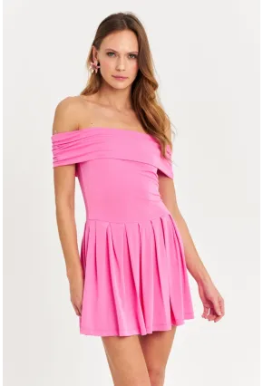 Kadın Pembe Madonna Yaka Mini Elbise MON1262