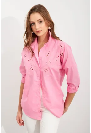 Kadın Pembe Nakışlı Gömlek DAF5017