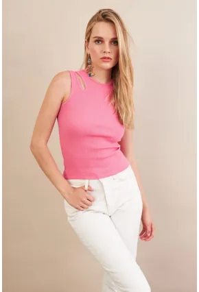 Kadın Pembe Omuz Pencereli Bluz MK20