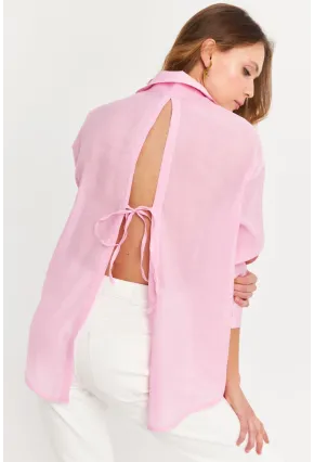 Kadın Pembe Sırtı Açık Gömlek MOD2369