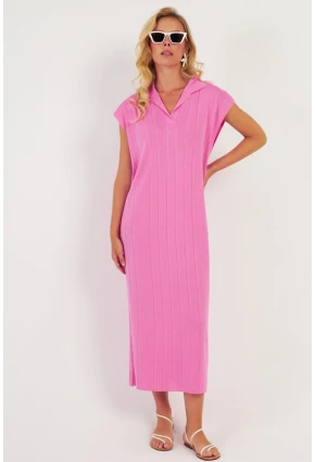 Kadın Pembe Triko Midi Elbise KZ3238