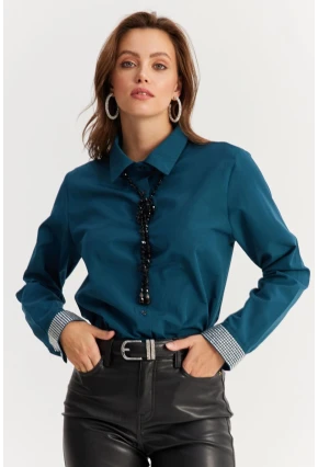 Kadın Petrol Manşeti Taşlı Gömlek ZER415