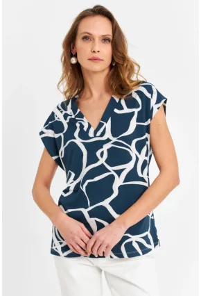 Kadın Petrol V Yaka Salaş Bluz MLPP643