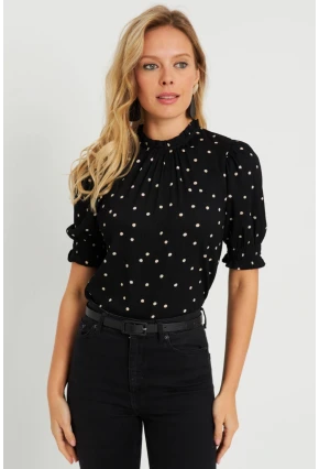 Kadın Puantiyeli Bluz Siyah AYD283