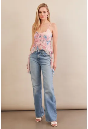 Kadın Pudra Desenli Fırfırlı Şifon Bluz FS033