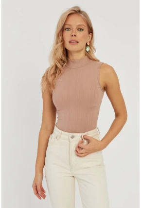 Kadın Pudra Fitilli Kolsuz Bluz LPP1261