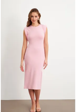 Kadın Pudra Kolsuz Basic Midi Elbise FLU7109