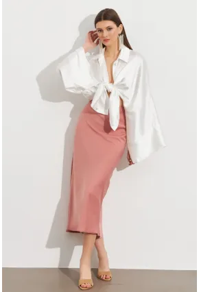 Kadın Pudra Saten Çan Etek SE20