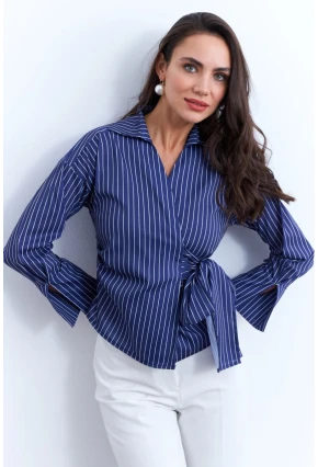 Kadın Saks Bağlamalı Gömlek KED171