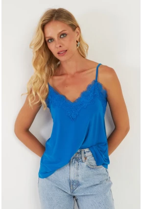 Kadın Saks Dantel Detaylı Atlet AYD265