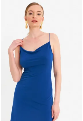 Kadın Saks Degaje Basic Mini Elbise YDF100