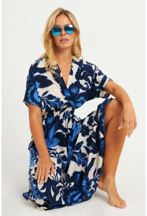 Kadın Saks Desenli Gipeli Midi Elbise YZ1055