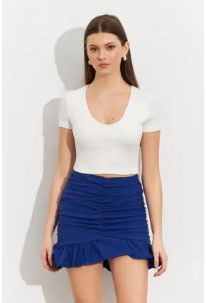 Kadın Saks Drapeli Etek ROP109