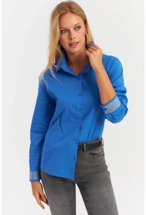 Kadın Saks Manşeti Taşlı Gömlek ZER415