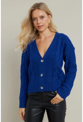 Kadın Saks Saç Örgülü Hırka YV295