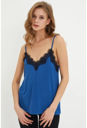 Kadın Saks-Siyah Dantelli Atlet LPP5008