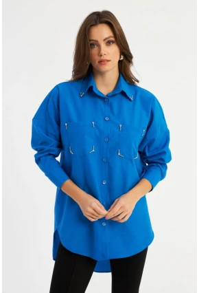 Kadın Saks Zımbalı Gömlek MASF2