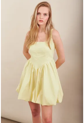 Kadın Sarı Askılı Mini Balon Elbise ERL105