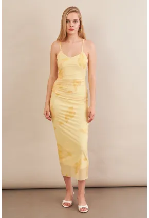 Kadın Sarı Astarlı Midi Tül Elbise MRS130