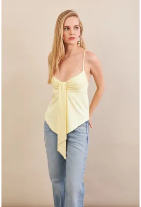 Kadın Sarı Büzgülü Asimetrik Bluz ZH172