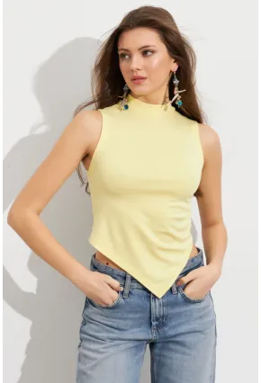 Kadın Sarı Büzgülü Asimetrik Bluz ZH340