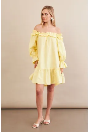 Kadın Sarı Madonna Yaka Midi Elbise PSG1012
