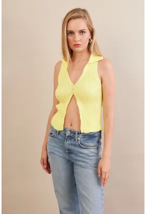 Kadın Sarı Polo Yaka Yumoş Yelek ZH050