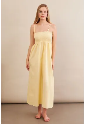 Kadın Sarı Straplez Çizgili Plaj Elbisesi