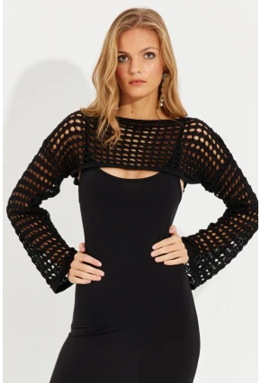 Kadın Siyah Ajurlu Bolero YV115