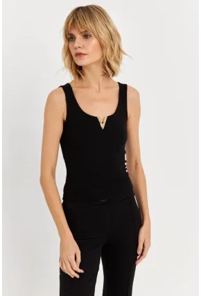 Kadın Siyah Aksesuarlı Kaşkorse Bluz RLO116