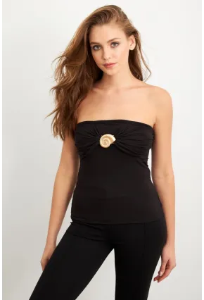 Kadın Siyah Aksesuarlı Straplez Bluz EY3086