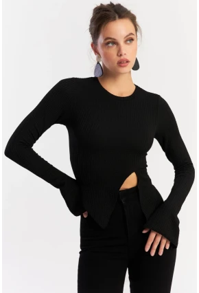 Kadın Siyah Asimetrik Bluz CG384