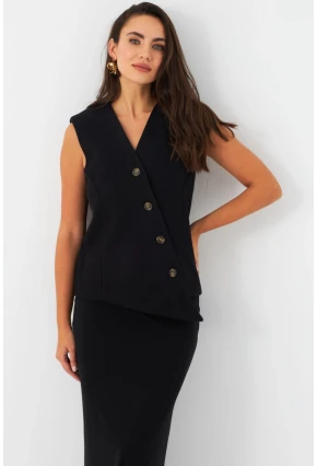 Kadın Siyah Astarlı Asimetrik Yelek RAD50102